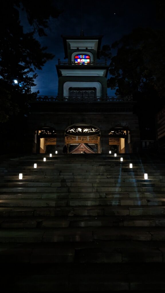 As you enter the shrine, you will notice the beauty of stained glasses at the top